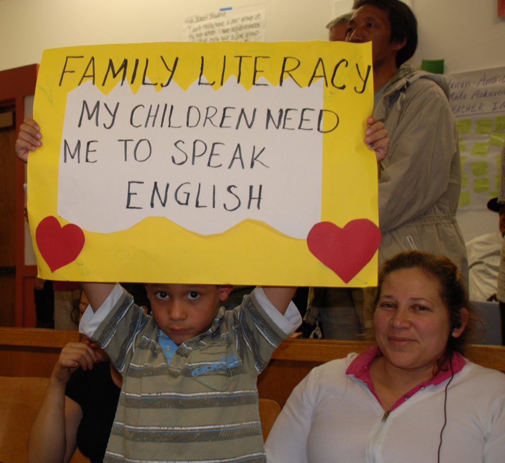 Students and parents protested proposed cuts to adult education in Oakland last week.