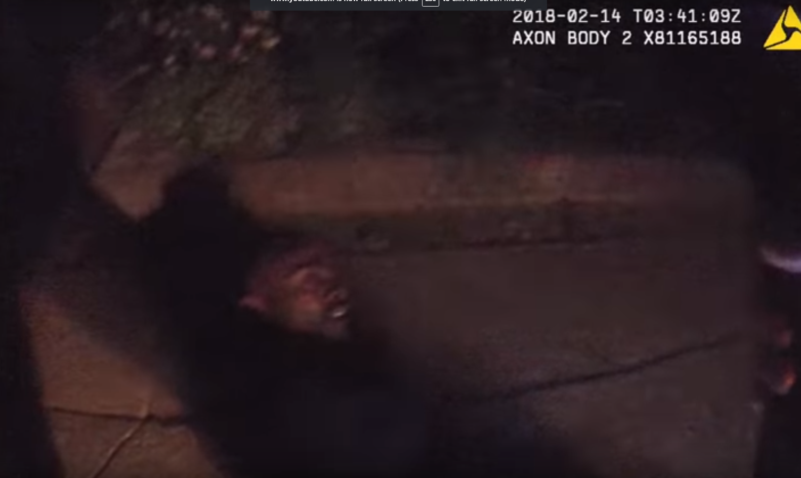 A still from Officer Ryan McMahon's body camera video showing Ronnell Foster on the ground just before McMahon shot him on Feb. 13, 2018.