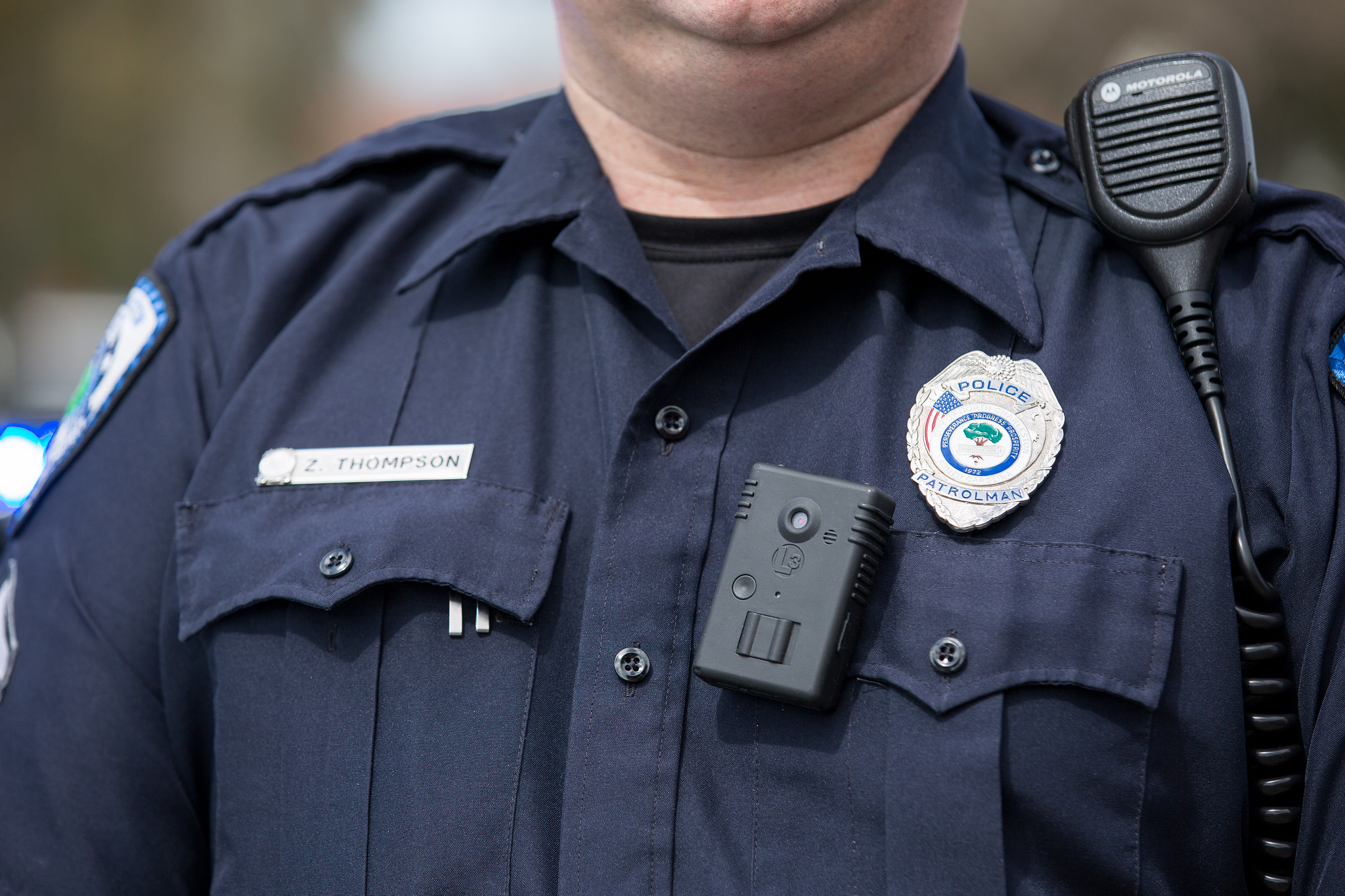 A North Charleston police officer wearing a body camera. City of North Charleston photo.