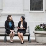 Civil rights fellows Callie Wilson and Amanda Mangaser Savage outside Oakland City Hall. Photo by Lisa Vortman.