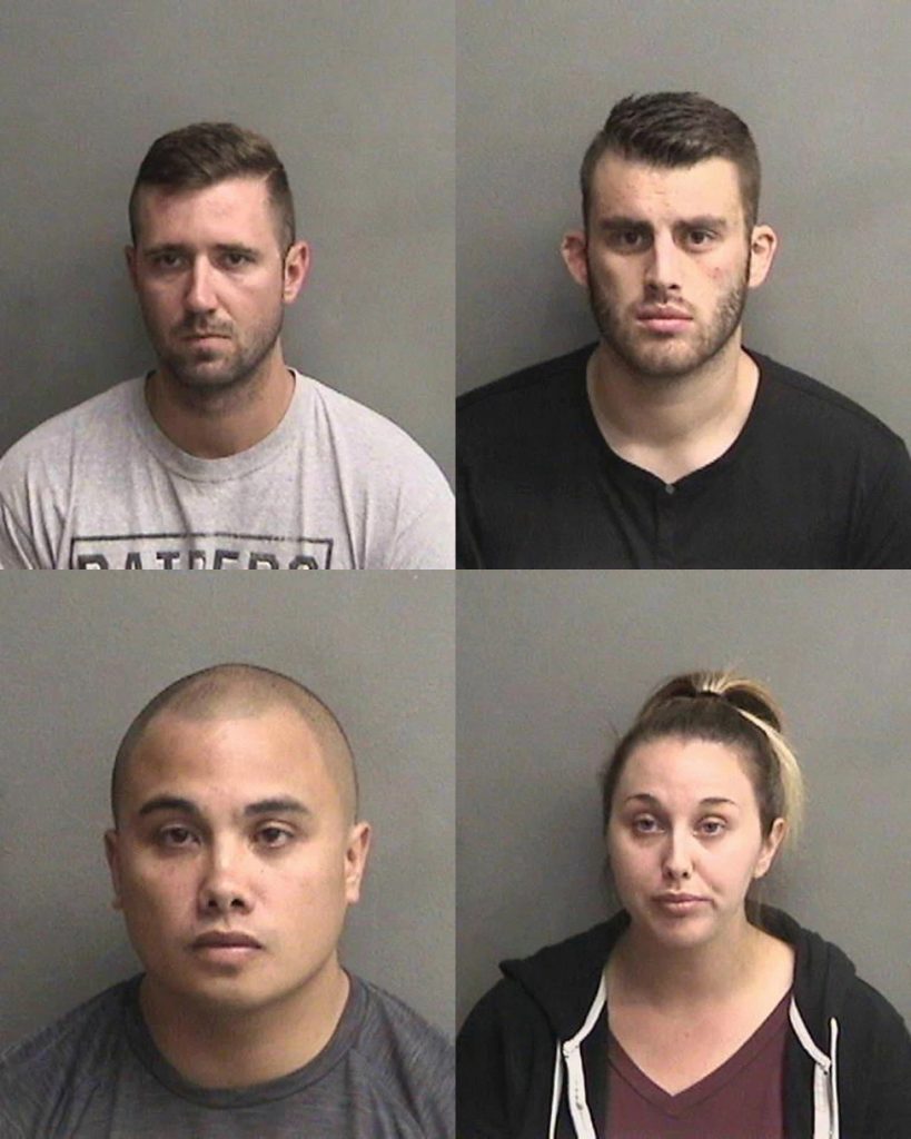 Deputies charged in inmate “gassings,” clockwise from top left: Justin Linn, Erik McDermott, Sarah Krause, and Stephen Sarcos.