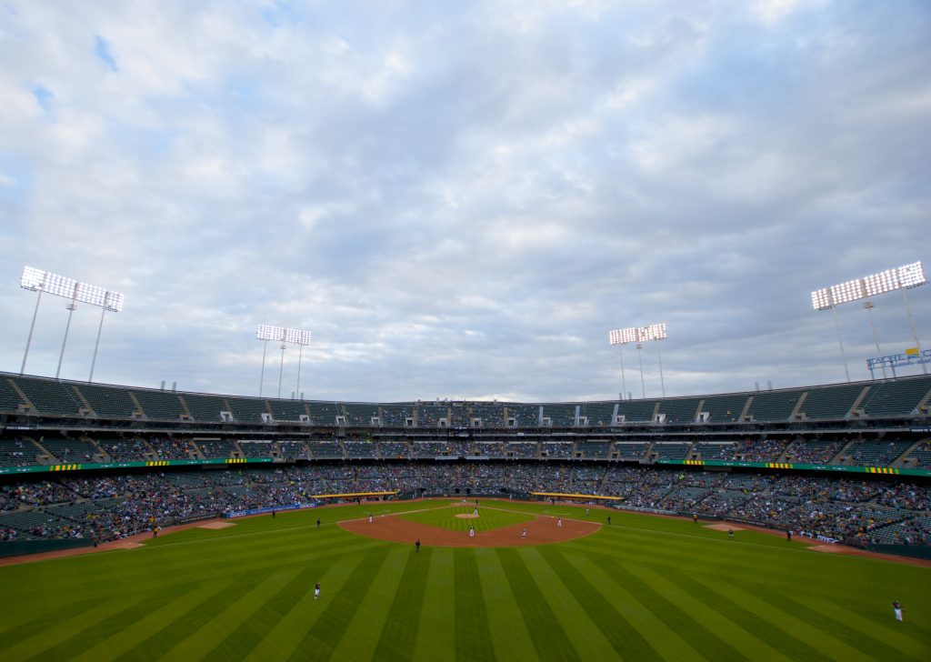 The Oakland Coliseum during a 2017 Athletics game. Photo by Scott Morris.