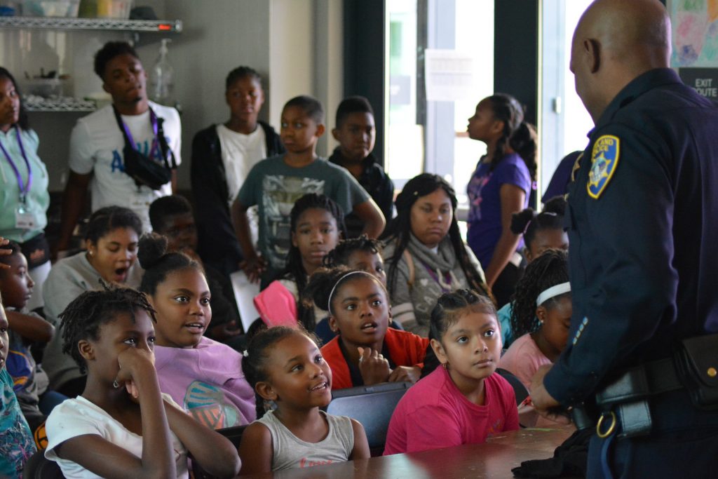 Ersie Joyner visiting East Oakland Youth Development Center in 2016. EOYDC photo.